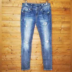 ❤️ Miss Me Jeans skinny medium-dark distressed rhinestone sequins washed…