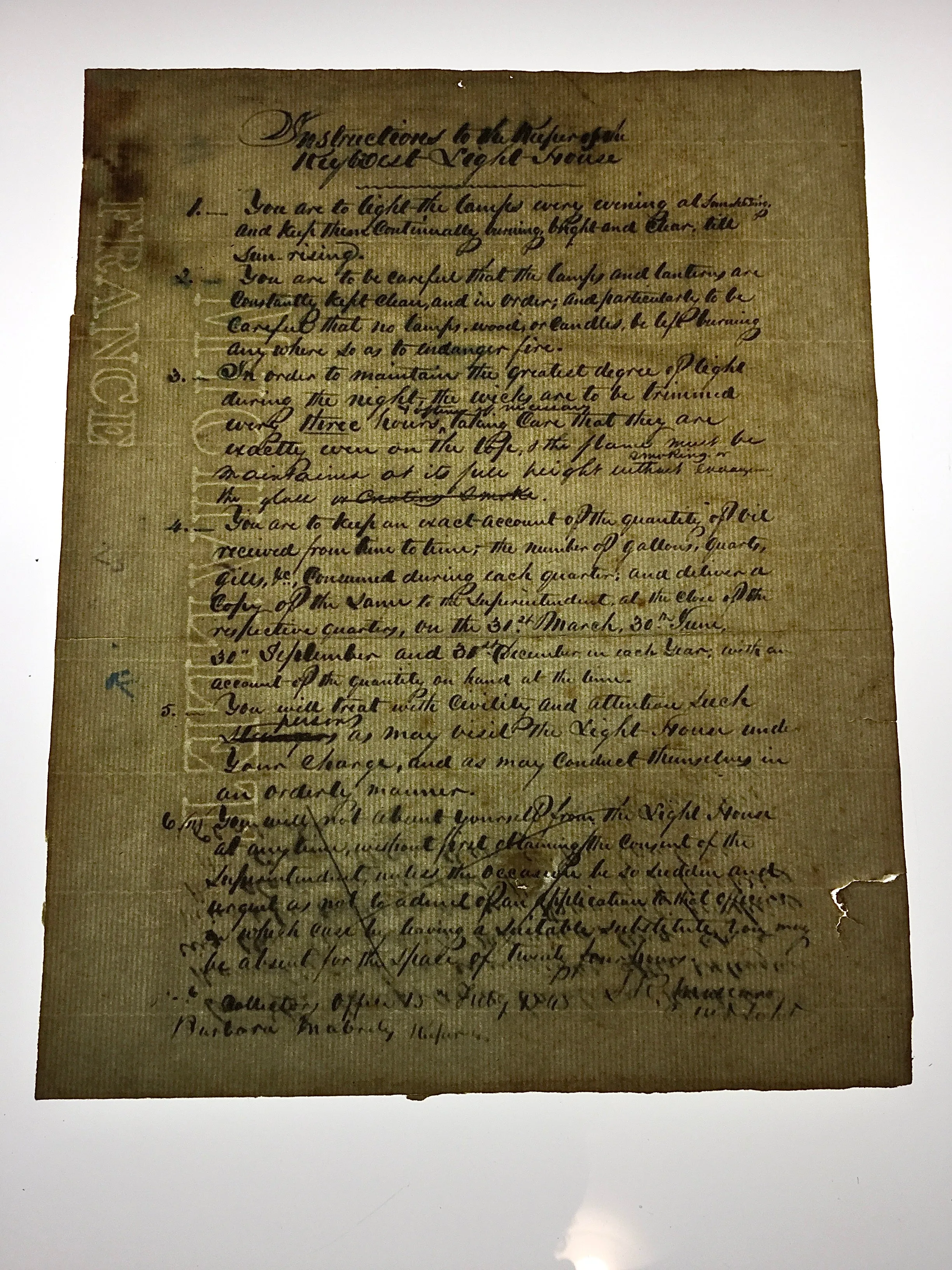 1848 KEY WEST FLORIDA LIGHTHOUSE KEEPER INSTRUCTIONS DOCUMENT ~BARBARA MABRITY~