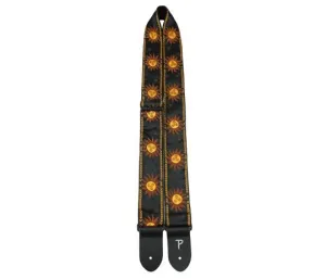 2” YELLOW SUNS ON BLACK JACQUARD WITH LEATHER ENDS