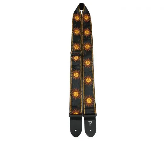 2” YELLOW SUNS ON BLACK JACQUARD WITH LEATHER ENDS