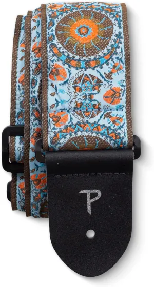 2.5” MANDALA BLUE/ORANGE PATTERN JACQUARD GUITAR STRAP
