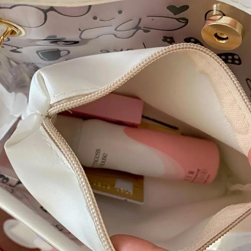 2pcs Women Clear Handbag Waterproof for Bathing Swimming Beach Metal Chain Portable Shoulder Transparent Bag