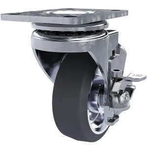3-1/2" Swivel Caster with Brake, Gray Tire and Aluminum Core