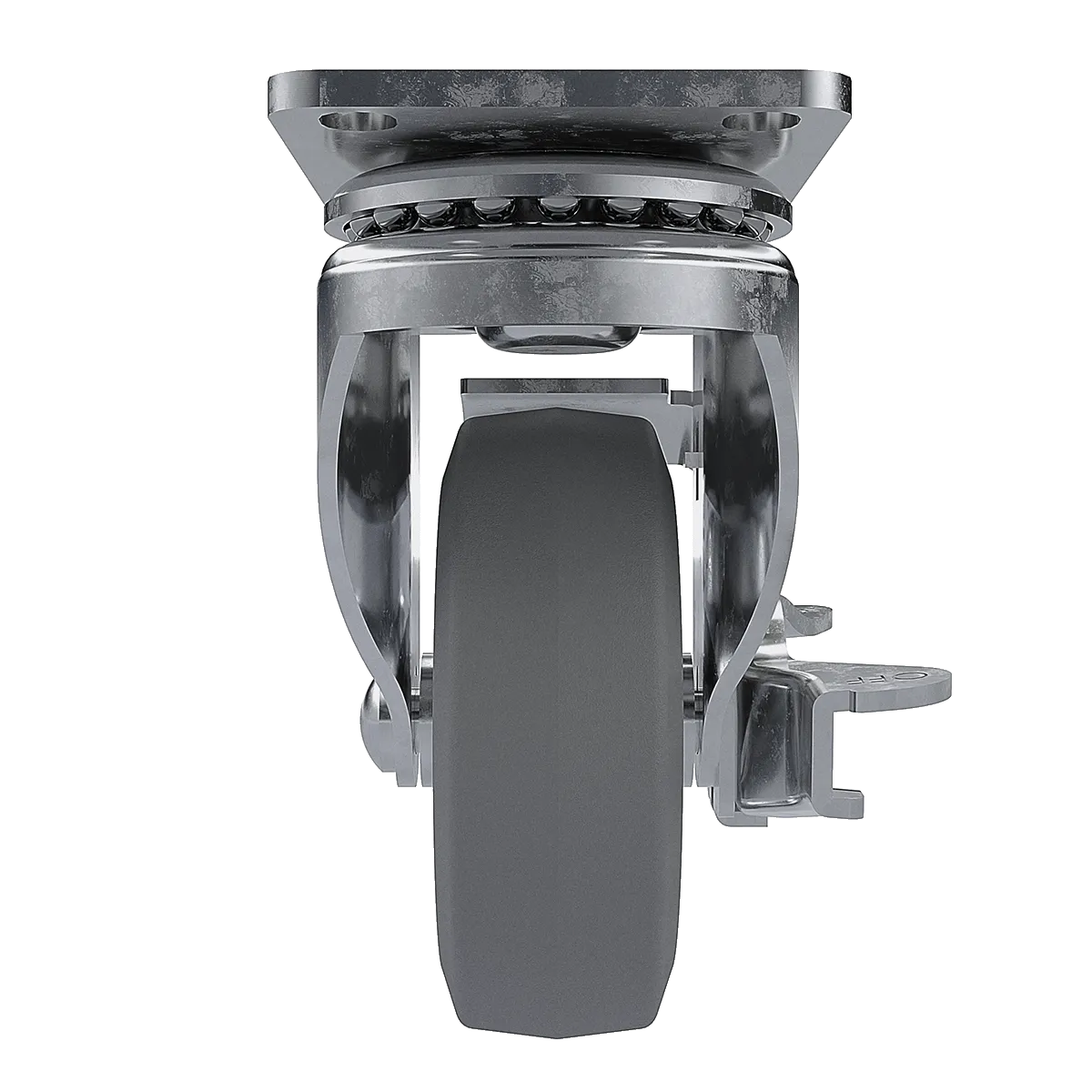 3-1/2" Swivel Caster with Brake, Gray Tire and Aluminum Core
