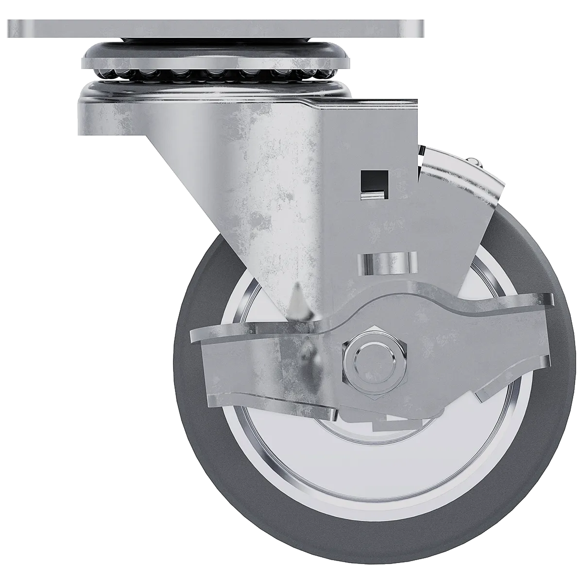 3-1/2" Swivel Caster with Brake, Gray Tire and Aluminum Core