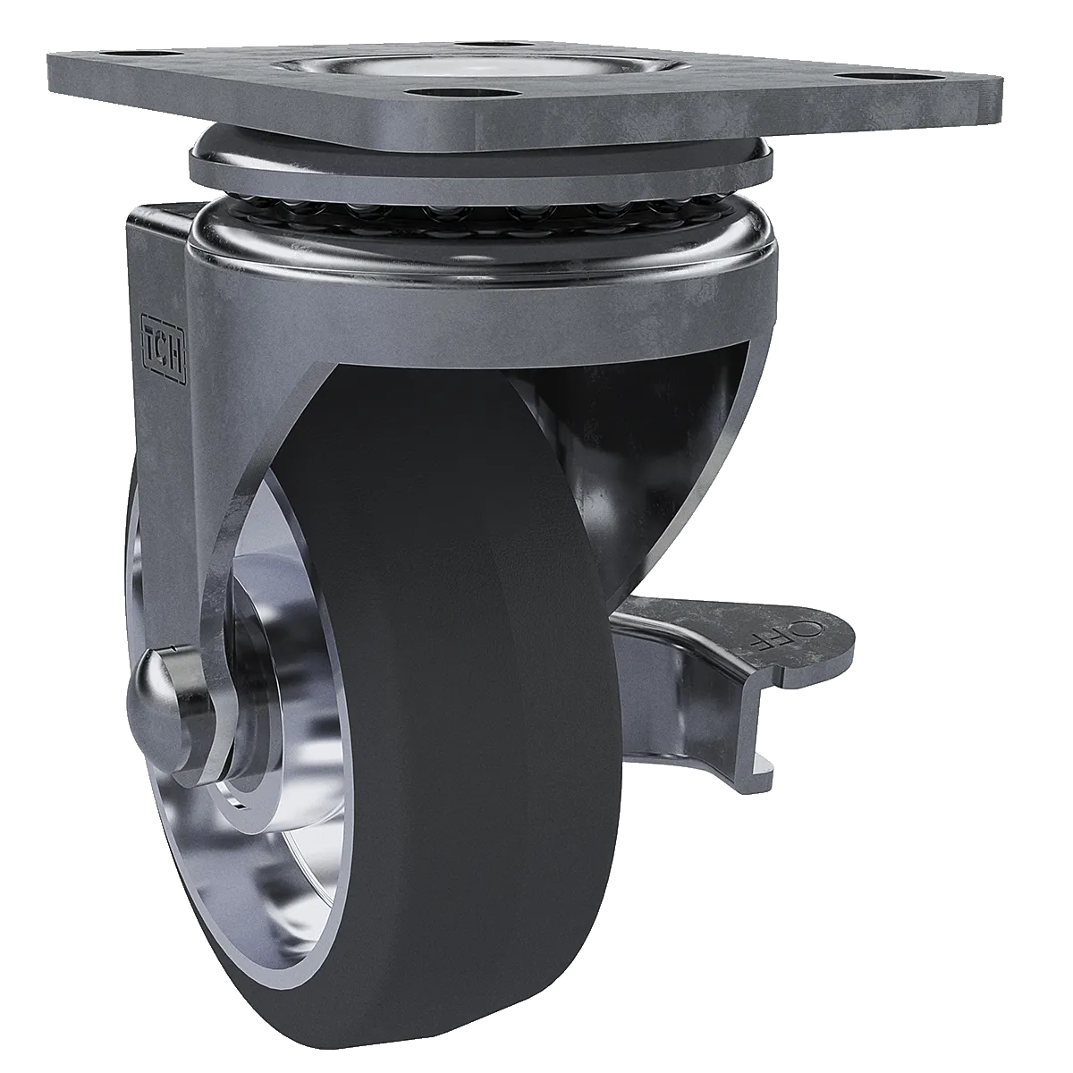 3-1/2" Swivel Caster with Brake, Gray Tire and Aluminum Core