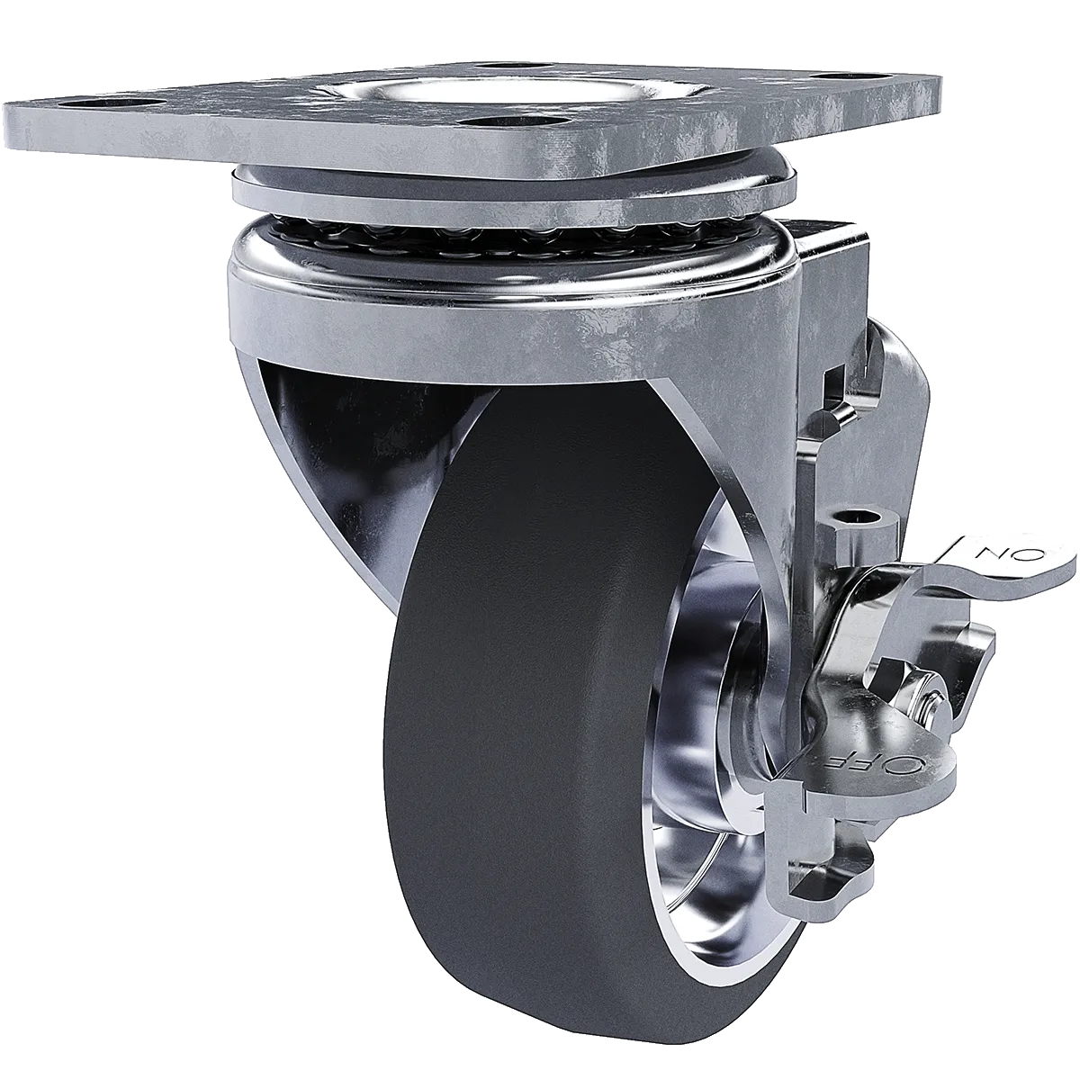 3-1/2" Swivel Caster with Brake, Gray Tire and Aluminum Core