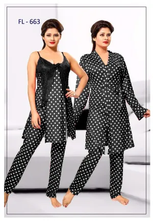 3 Pcs FL-663 - Black Flourish Exclusive Bridal Nighty Set Collection