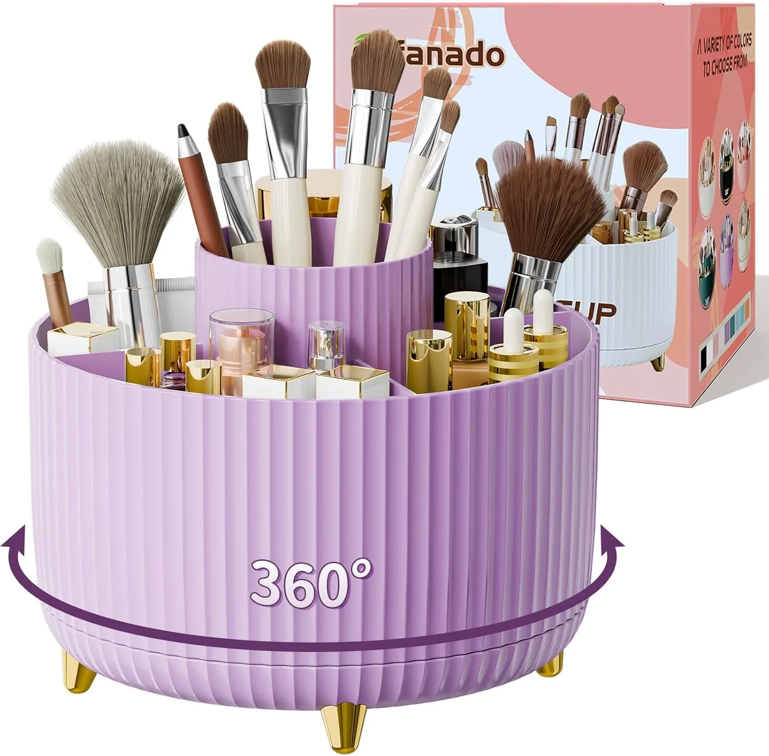 360° Rotate Makeup Brush Holder Organizer, Makeup Organizers Countertop, Makeup Organization and Skincare Storage for Vanity, Desktop, Bathroom (White)