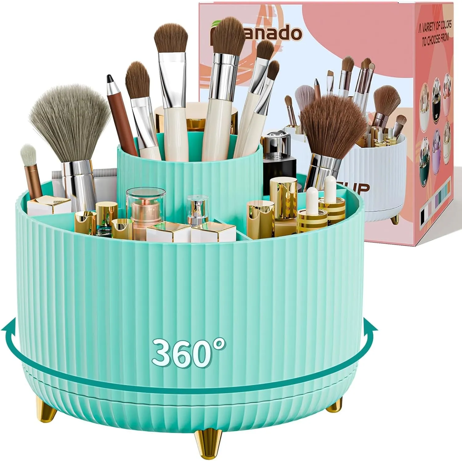 360° Rotate Makeup Brush Holder Organizer, Makeup Organizers Countertop, Makeup Organization and Skincare Storage for Vanity, Desktop, Bathroom (White)