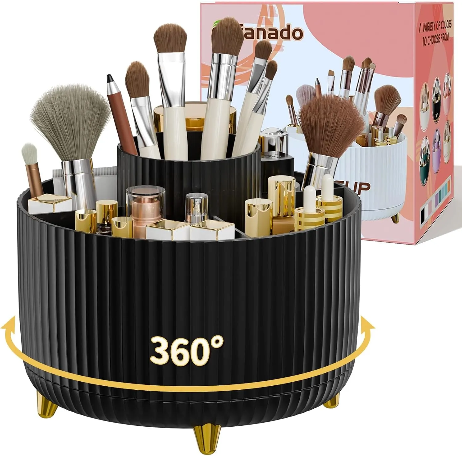 360° Rotate Makeup Brush Holder Organizer, Makeup Organizers Countertop, Makeup Organization and Skincare Storage for Vanity, Desktop, Bathroom (White)
