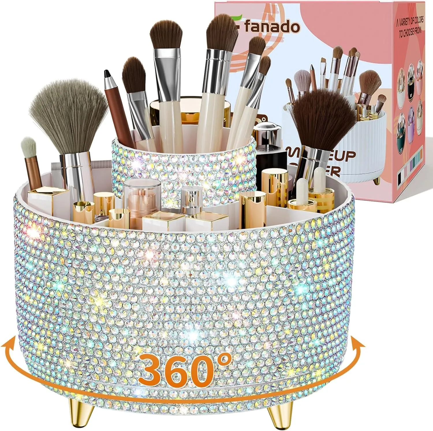360° Rotate Makeup Brush Holder Organizer, Makeup Organizers Countertop, Makeup Organization and Skincare Storage for Vanity, Desktop, Bathroom (White)