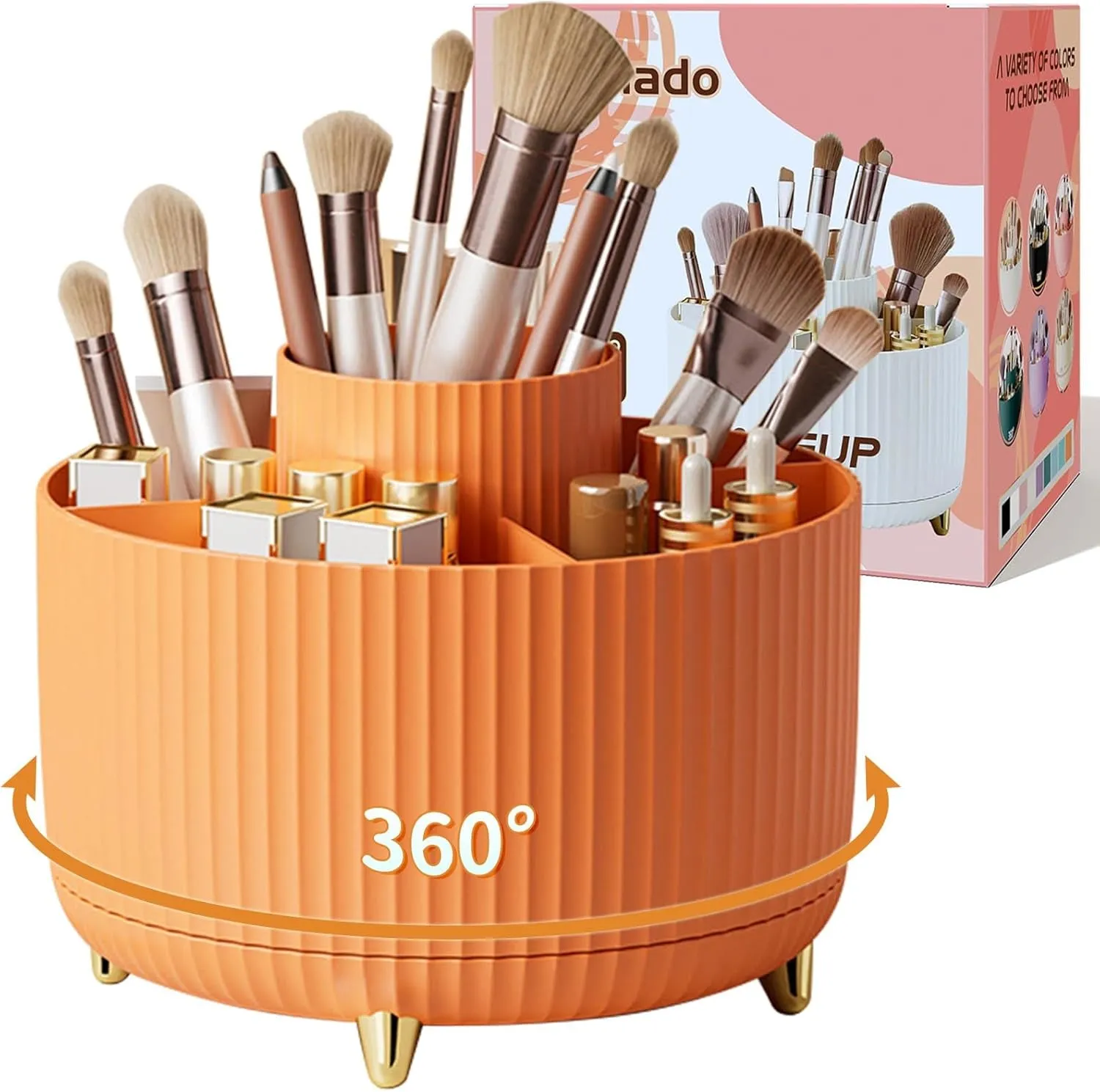 360° Rotate Makeup Brush Holder Organizer, Makeup Organizers Countertop, Makeup Organization and Skincare Storage for Vanity, Desktop, Bathroom (White)