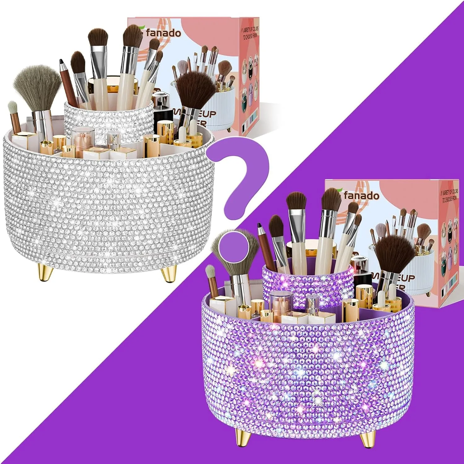 360° Rotate Makeup Brush Holder Organizer, Makeup Organizers Countertop, Makeup Organization and Skincare Storage for Vanity, Desktop, Bathroom (White)