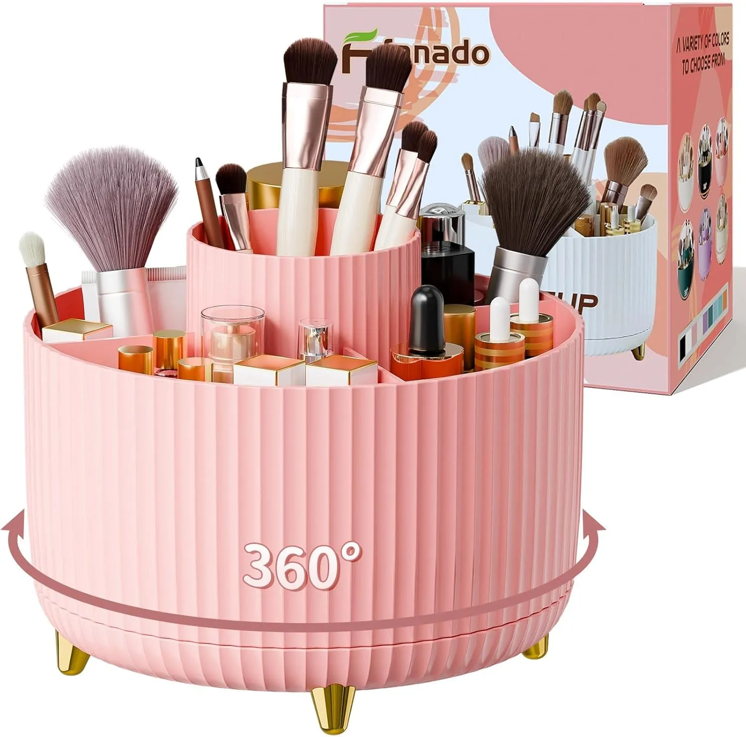360° Rotate Makeup Brush Holder Organizer, Makeup Organizers Countertop, Makeup Organization and Skincare Storage for Vanity, Desktop, Bathroom (White)