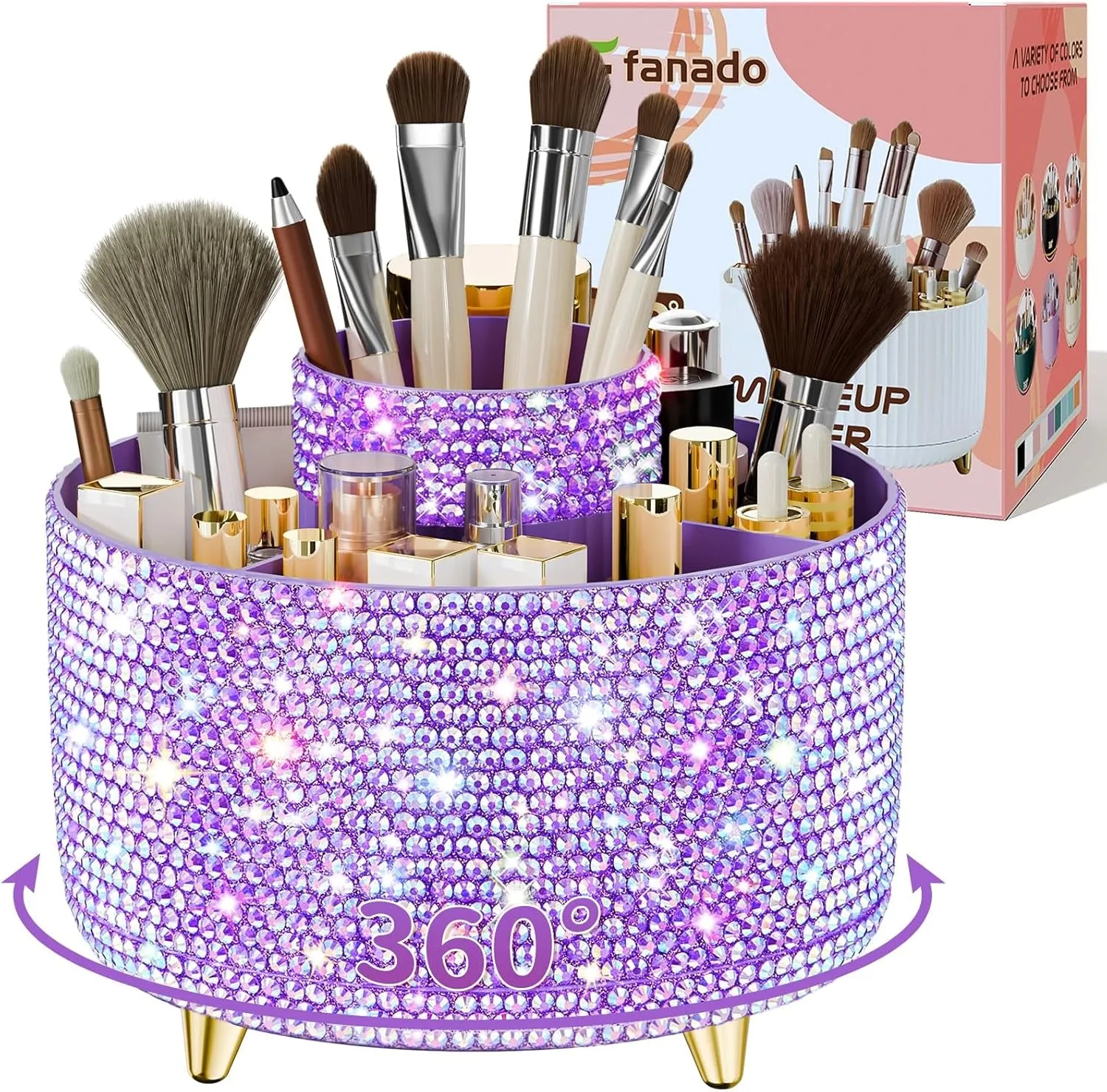 360° Rotate Makeup Brush Holder Organizer, Makeup Organizers Countertop, Makeup Organization and Skincare Storage for Vanity, Desktop, Bathroom (White)