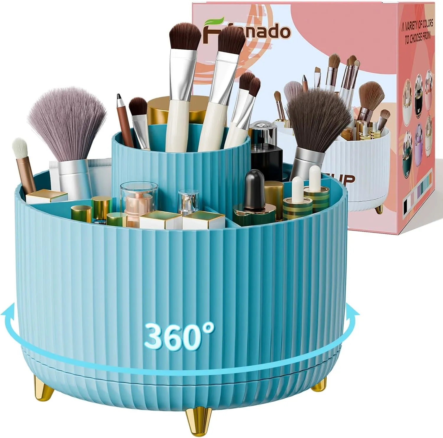360° Rotate Makeup Brush Holder Organizer, Makeup Organizers Countertop, Makeup Organization and Skincare Storage for Vanity, Desktop, Bathroom (White)