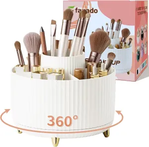 360° Rotate Makeup Brush Holder Organizer, Makeup Organizers Countertop, Makeup Organization and Skincare Storage for Vanity, Desktop, Bathroom (White)