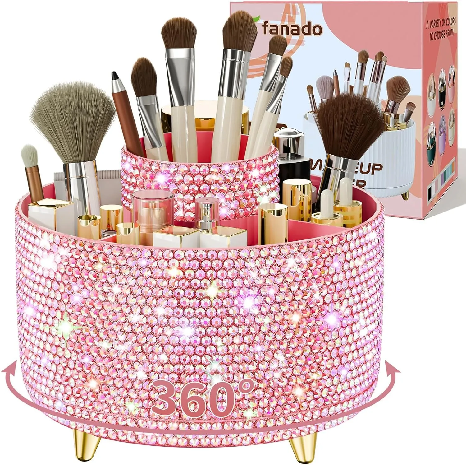 360° Rotate Makeup Brush Holder Organizer, Makeup Organizers Countertop, Makeup Organization and Skincare Storage for Vanity, Desktop, Bathroom (White)