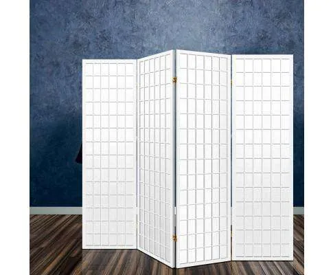 4 Panel Wooden Room Divider - White