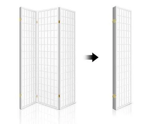 4 Panel Wooden Room Divider - White