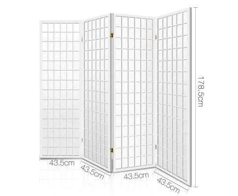 4 Panel Wooden Room Divider - White