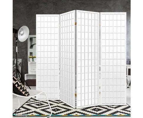 4 Panel Wooden Room Divider - White