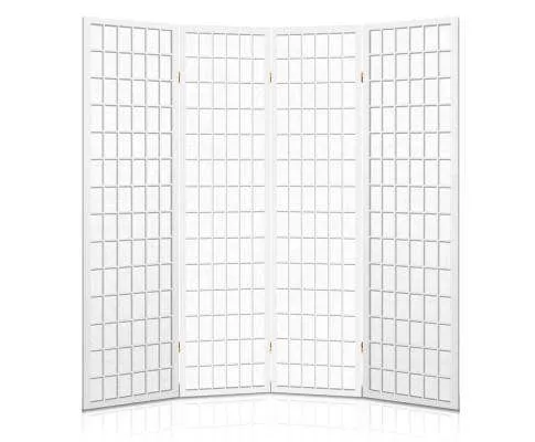 4 Panel Wooden Room Divider - White