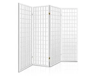 4 Panel Wooden Room Divider - White