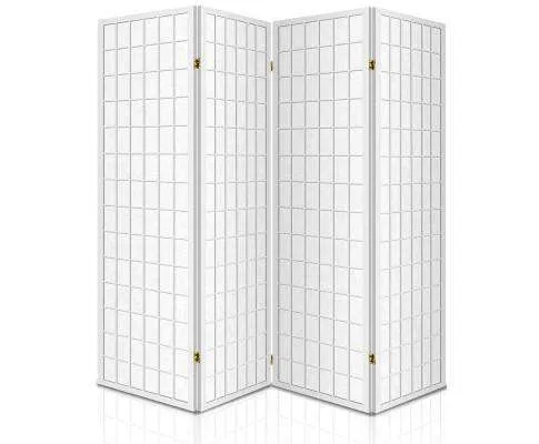 4 Panel Wooden Room Divider - White