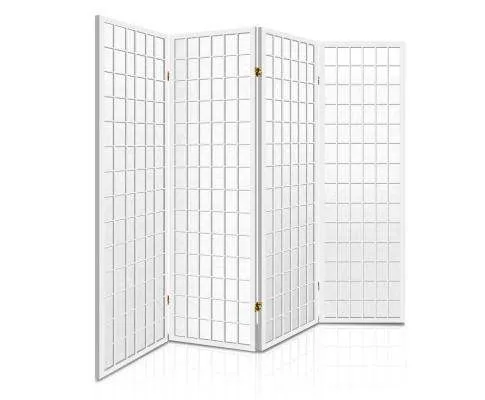4 Panel Wooden Room Divider - White