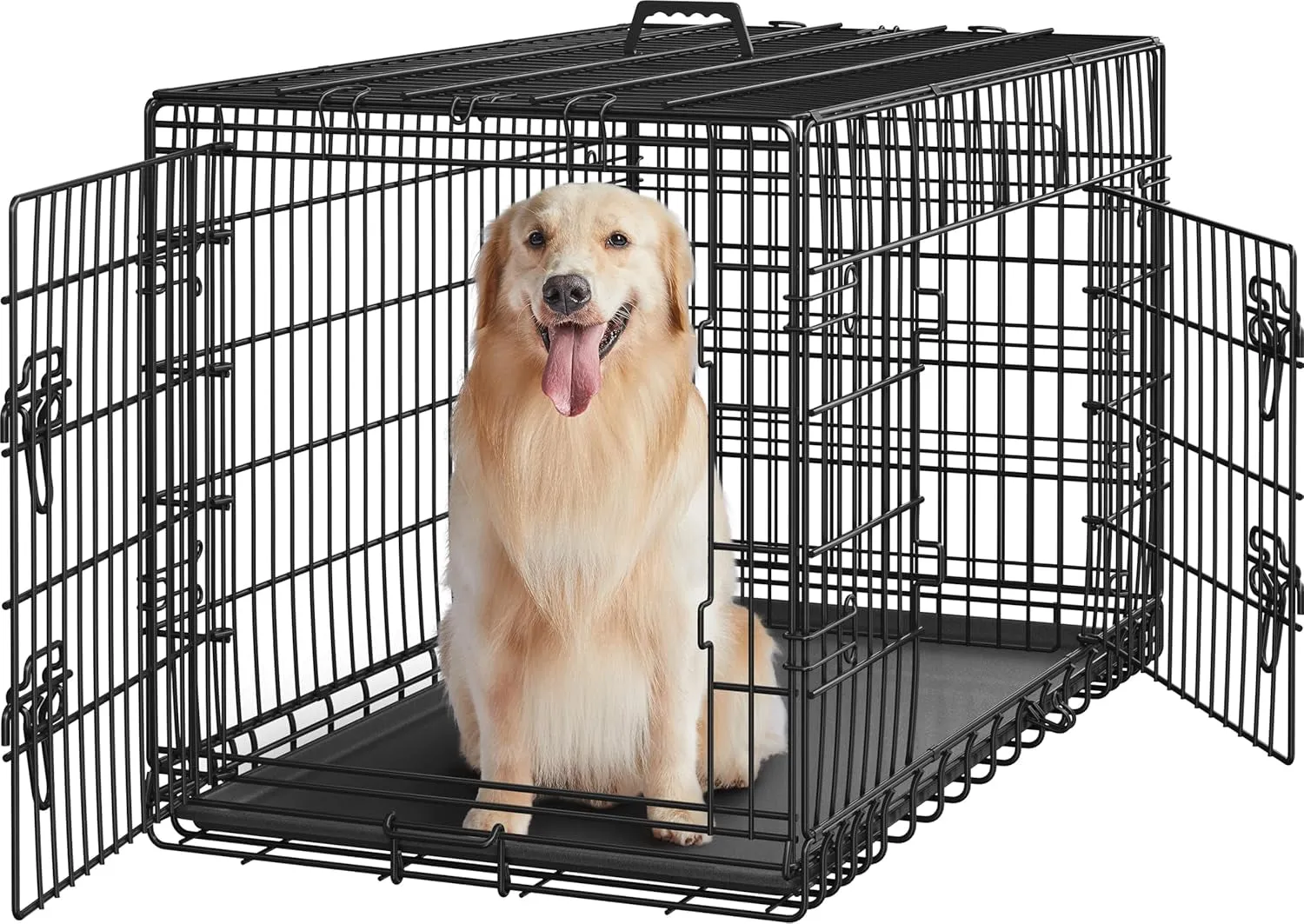 42 Inch Dog Crate Double Door Dog Crate W/Divider for Puppy to Adult XL Collapsible Metal Dog Crate with Removable Tray Wire Dog Kennel Pet Crate for Large Dogs Portable Travel Cage, Black