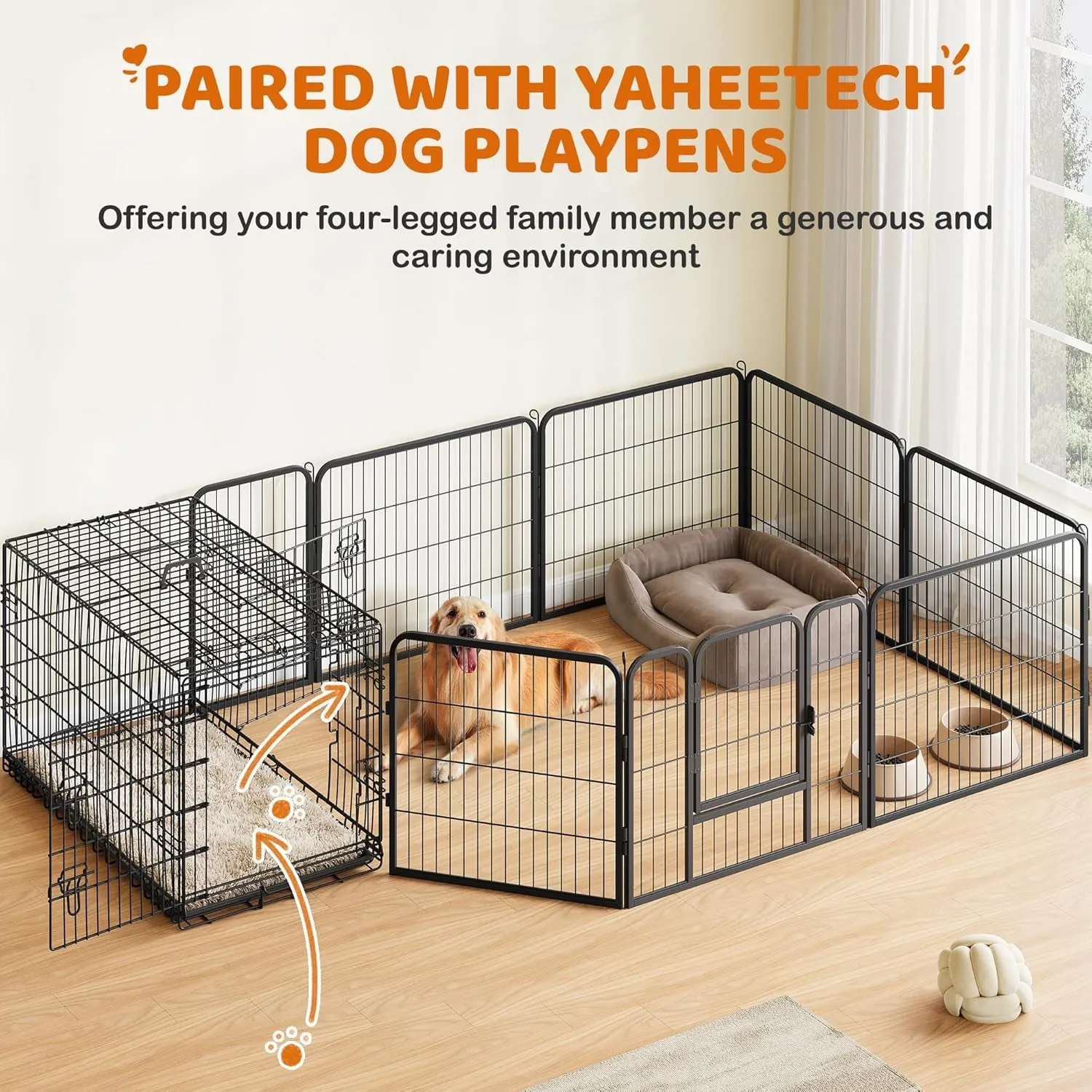 42 Inch Dog Crate Double Door Dog Crate W/Divider for Puppy to Adult XL Collapsible Metal Dog Crate with Removable Tray Wire Dog Kennel Pet Crate for Large Dogs Portable Travel Cage, Black