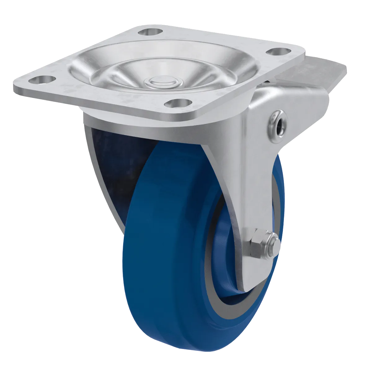 4" TCH Blue Swivel Caster and Brake Kit