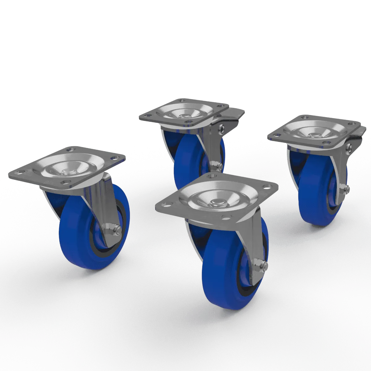 4" TCH Blue Swivel Caster and Brake Kit