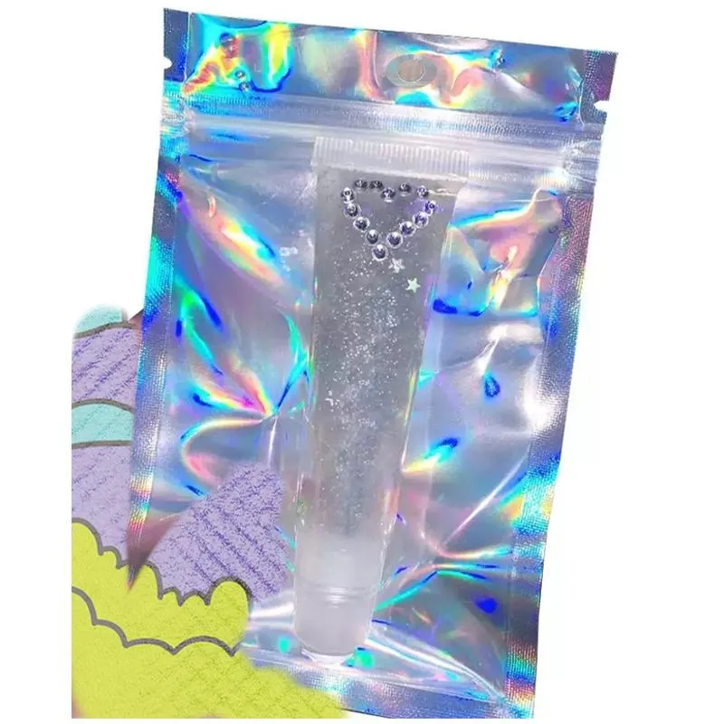 50Pcs Iridescent Zip Lock Bags Cosmetic Plastic Laser Iridescent Bags Makeup Bags Laser Mini Aluminum Foil Zip Lock Bags