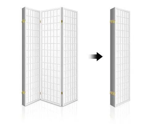 6 Panel Room Divider Privacy Screen Foldable Pine Wood Stand - White