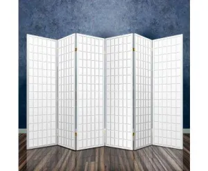 6 Panel Room Divider Privacy Screen Foldable Pine Wood Stand - White