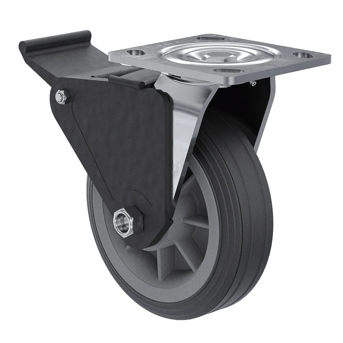 6" Flat Free Swivel Caster with Total Lock Brake