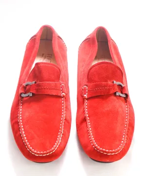 $750 SALVATORE FERRAGAMO - "DUBLO" Red Suede Gancini Loafer- 12
