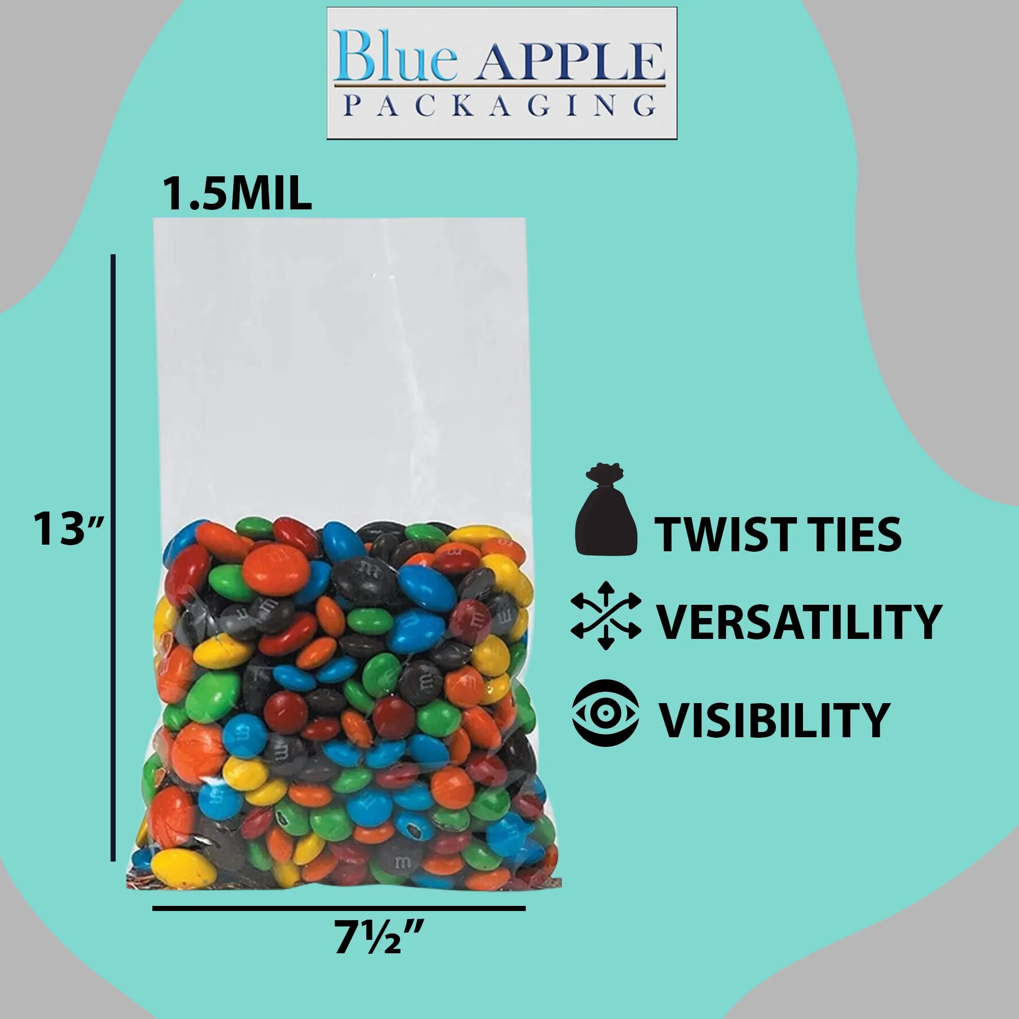 7.5X13 inches Polypropylene Bags 1.5 Mil Clear Flat