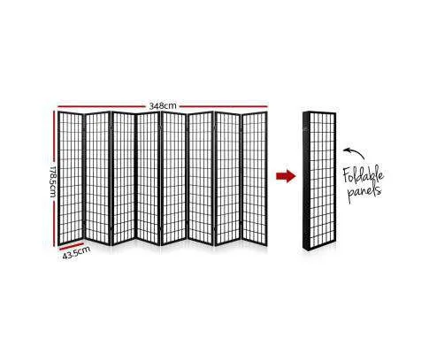 8 Panel Room Divider Privacy Screen Dividers Stand Oriental Vintage - Black