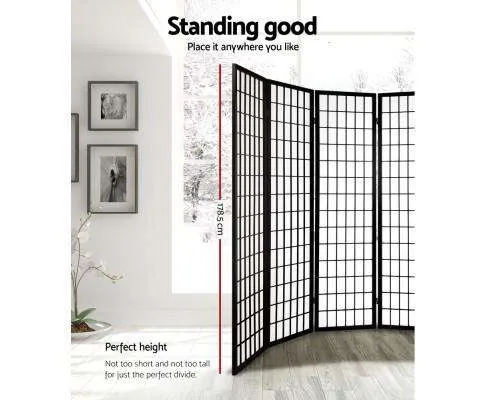 8 Panel Room Divider Privacy Screen Dividers Stand Oriental Vintage - Black