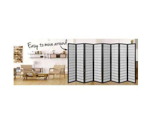 8 Panel Room Divider Privacy Screen Dividers Stand Oriental Vintage - Black