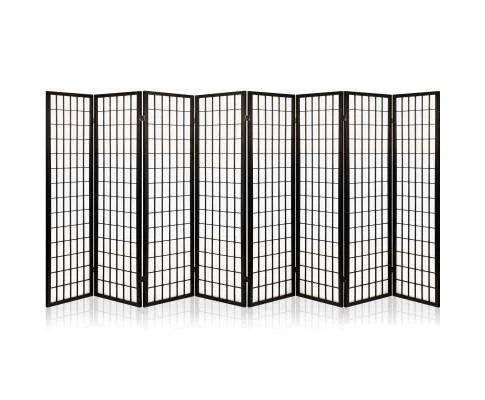 8 Panel Room Divider Privacy Screen Dividers Stand Oriental Vintage - Black
