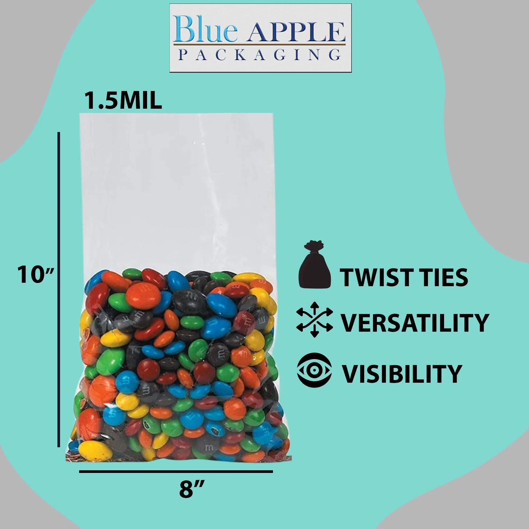 8X10 inches Polypropylene Bags 1.5 Mil Clear Flat
