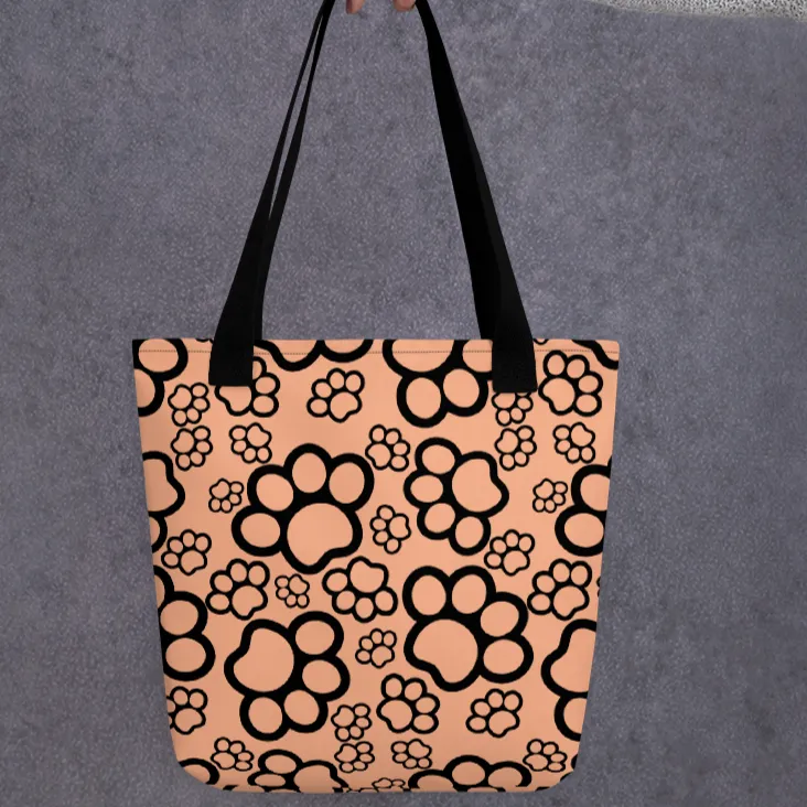 Allover Paws Dog Tote Bag-Peach