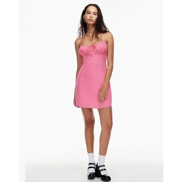 Aritzia Sunday Best Delilah Gathered Bust Mini Slip Dress Fuchsia Pink Large
