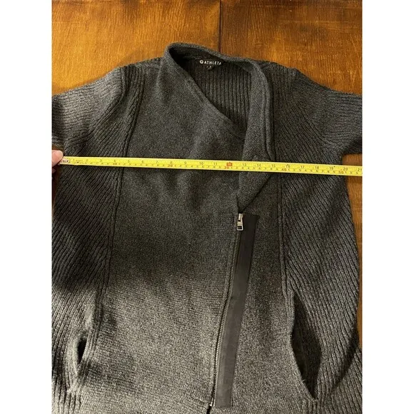 Athleta #352993 Sentinel Sweater Moto Wrap Gray Merino Wool Blend Jacket Small
