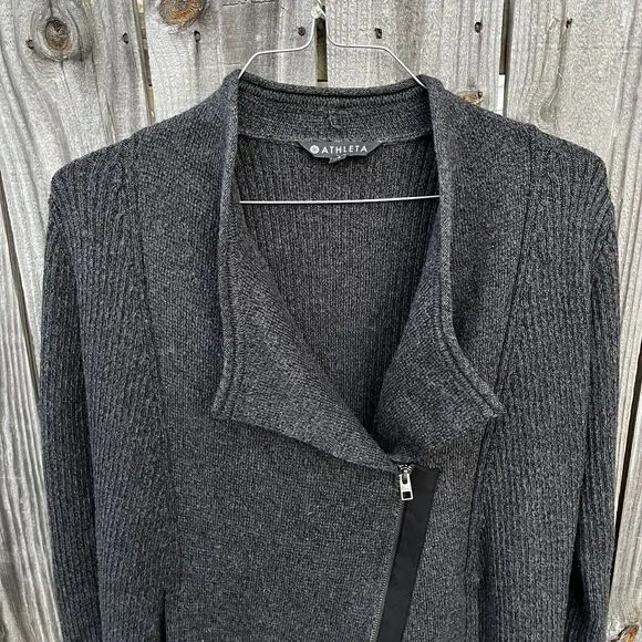 Athleta #352993 Sentinel Sweater Moto Wrap Gray Merino Wool Blend Jacket Small